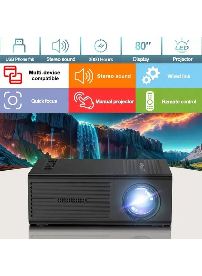 Black Portable Video Projector 1920x1080P Native Resolution 20LM Brightness Home Theater Outdoor - Image 1
